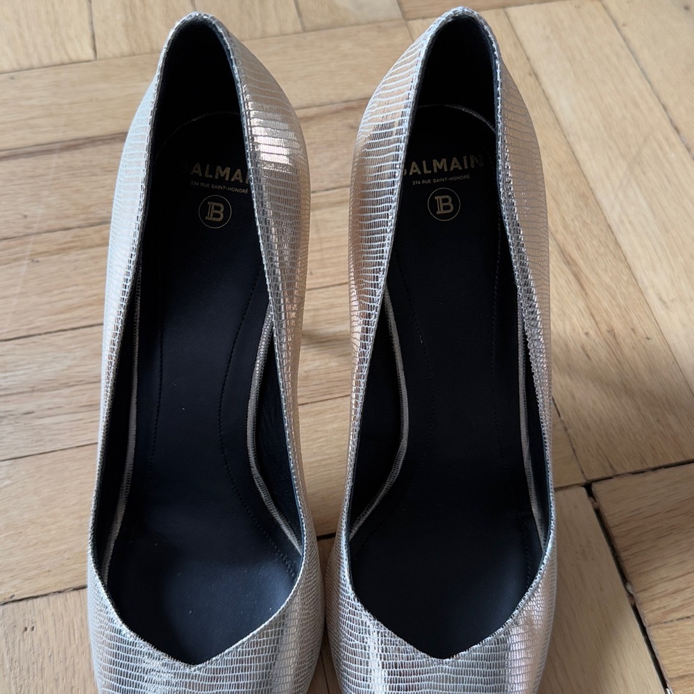 Balmain Ruby Snake Effect Leather Pumps - Silver … - image 7